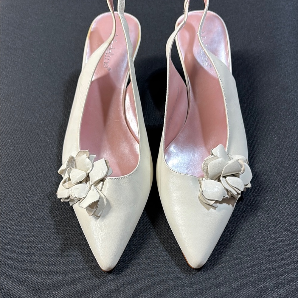 Madeline Ivory Slingback Heels with Floral Accent